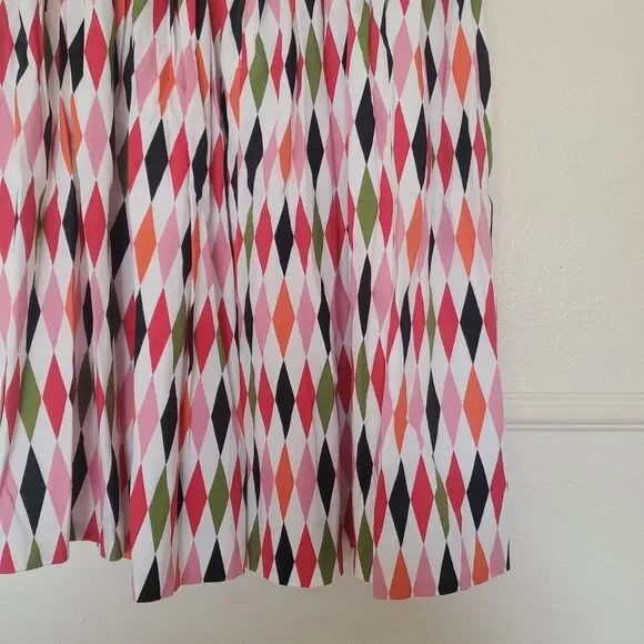 Pinup Couture Bella Gathered Harlequin Swing Skirt Womens Size L Colorful Cotton